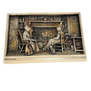 Vintage Molded Country Plaque Farm English Ivorex Chalkware “A Friendly Call”